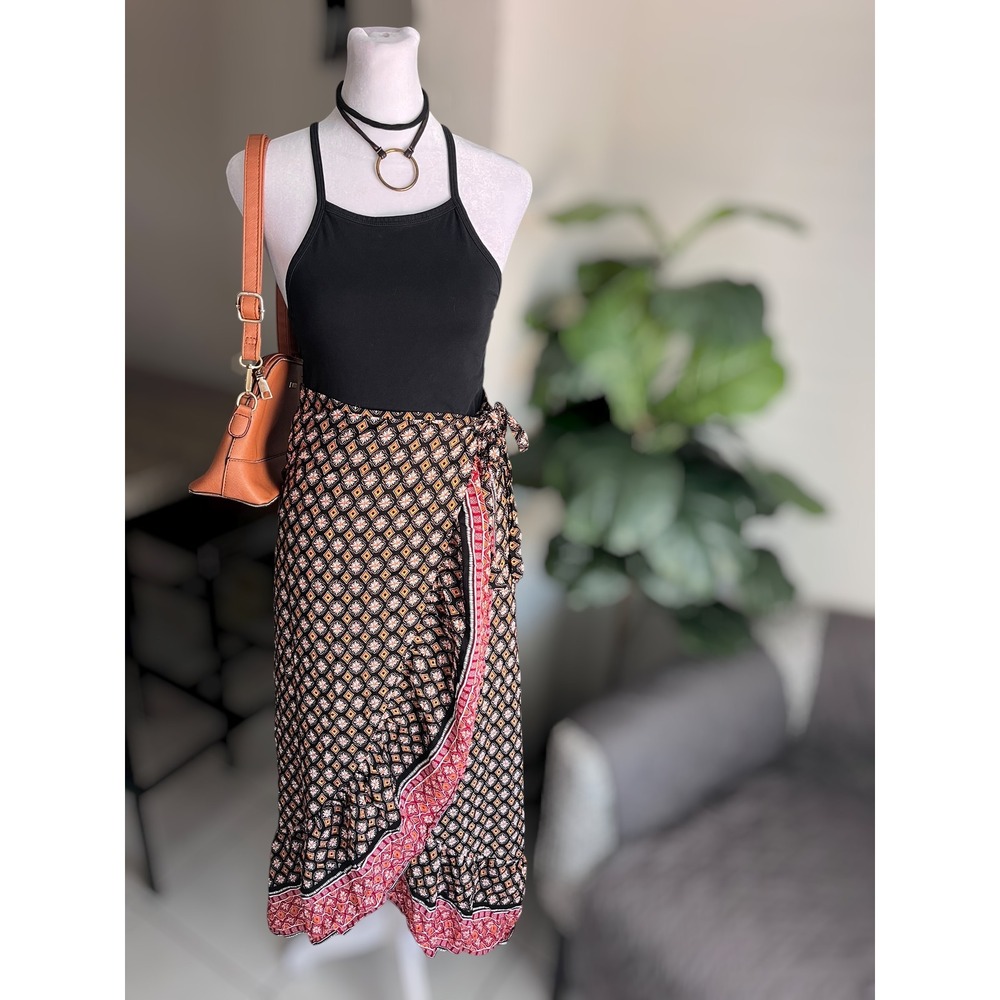 SHEIN Geometric Print Ruffle Wrap Skirt Size XL